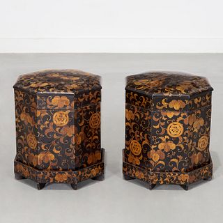 Pair Japanese gilt and black lacquer storage boxes