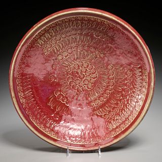 Large Japanese Mashiko glazed pottery dish