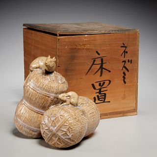 Japanese Studio ceramic group, mice on rice bales