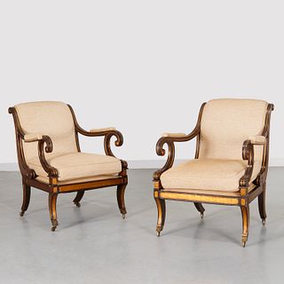Nice pair Regency style parcel gilt library chairs