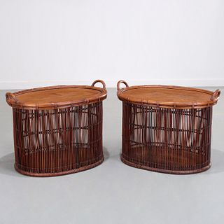 Pair bamboo tray tables supplied by Mario Buatta