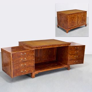 Unusual English burlwood metamorphic desk