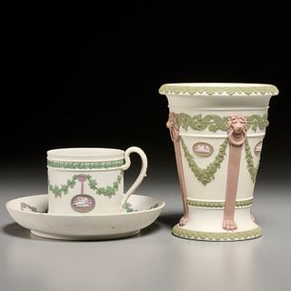 (2) pieces Wedgwood tricolor jasperware