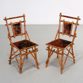 Pair English Aesthetic burnt bamboo side chairs