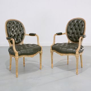 Pair George III style Hermes leather armchairs