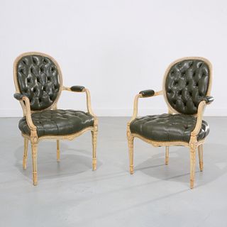Pair George III style Hermes leather armchairs