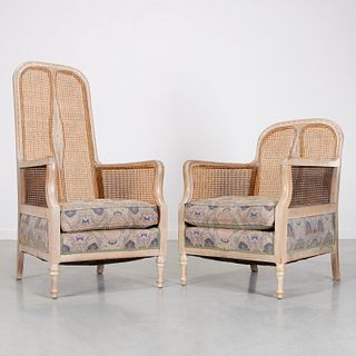 Pair Regency style "His and Hers" caned bergeres