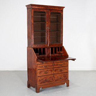George II burl walnut secretary bookcase