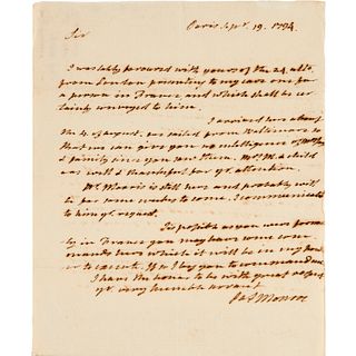 James Monroe (attrib.), autograph letter, signed