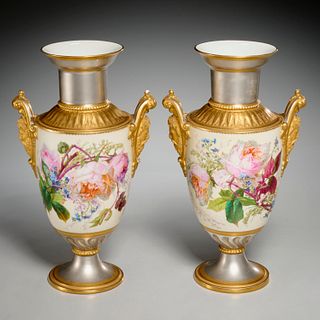 Pair Paris platinum and gilt vases, P. Hartwig