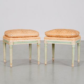 Pair Louis XV style painted and parcel gilt stools