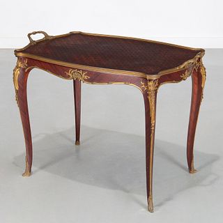 Louis XV style ormolu mounted parquetry tray table