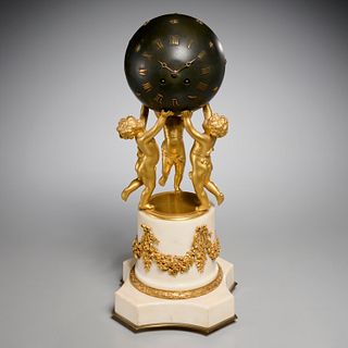 Louis XVI style marble, bronze, globe clock