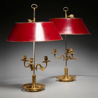 Pair Directoire gilt bronze bouillotte lamps