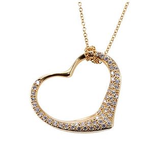 Tiffany &amp; Co Peretti Open Heart 18k Gold Diamond Pendant Necklace