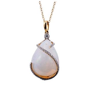 Kallati Gold Diamond Opal Pendant Necklace 