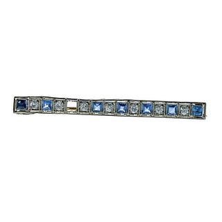 Art Deco Platinum Gold Diamond Sapphire Bar Brooch Pin