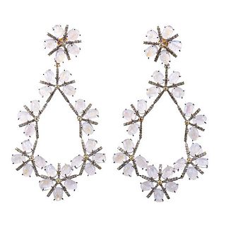 14k Gold Silver Diamond Moonstone Chandelier Earrings