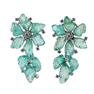 18k Gold Diamond Emerald Day &amp; Night Earrings