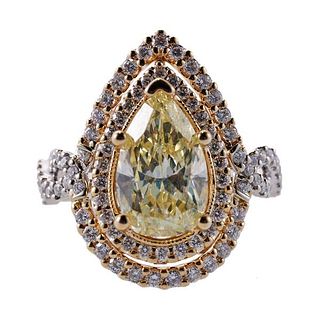 GIA Fancy Yellow Pear 2.20ct Diamond 14k Gold Engagement Ring