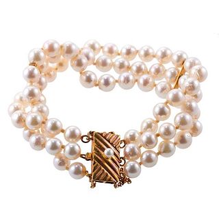 14k Gold Pearl Three Strand Bracelet