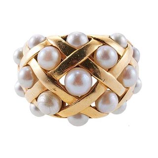 Chanel 18k Gold Pearl Dome Ring