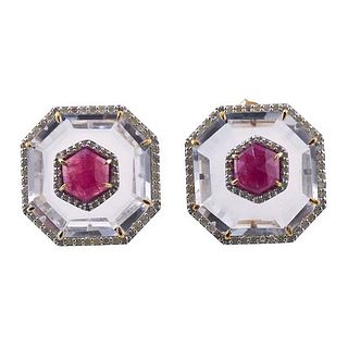 14k Gold Silver Diamond Ruby Crystal Earrings