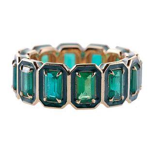 Alison Lou 14k Gold Emerald Enamel Band Ring
