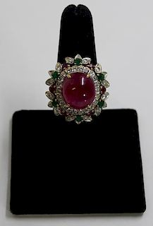 JEWELRY. 18kt Ruby Cabochon Ring with Ruby,