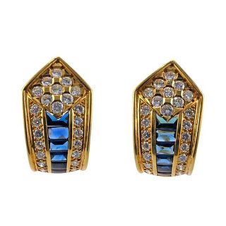 18k Gold Diamond Sapphire Earrings