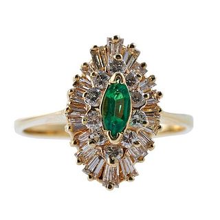 14k Gold Diamond Emerald Cluster Ring
