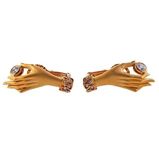 Carrera Y Carrera 18k Gold Diamond Hand Earrings