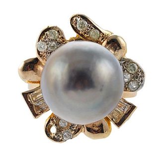 14k Gold Diamond South Sea Pearl Ring