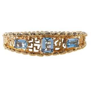 1970s 14k Gold Aquamarine Bangle Bracelet
