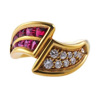 18k Gold Diamond Ruby Bypass Ring