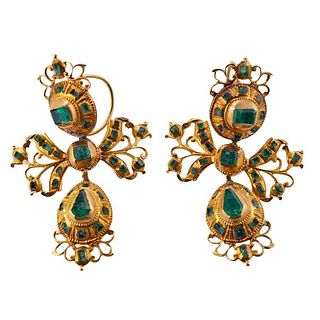 Iberian Antique 18k Gold Emerald Earrings