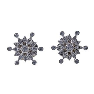 18k Gold Diamond Snowflake Stud Earrings