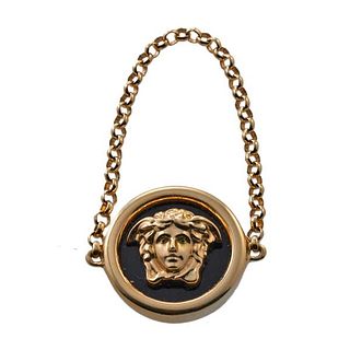 Versace 18k Gold Onyx Chain Ring