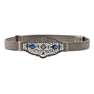 Art Deco 14k Gold Diamond Sapphire Bracelet