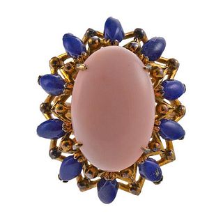 1960s 18k Gold Lapis Coral Cocktail Ring