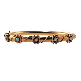 Antique 14k Gold Opal Bangle Bracelet