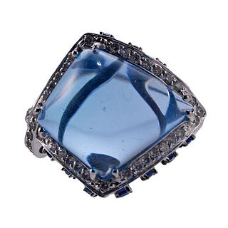 18k Gold Diamond Sapphire Blue Topaz Ring