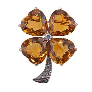 Tiffany &amp; Co 14k Gold Palladium Diamond Citrine Brooch Pendant