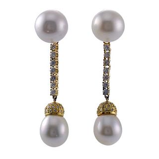18k Gold Diamond Pearl Day Night Earrings