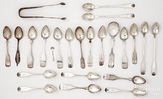 Sterling and coin silver spoons and sugar tongs