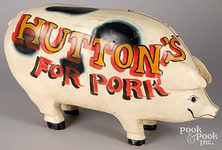 Carved and painted figural advertising pig