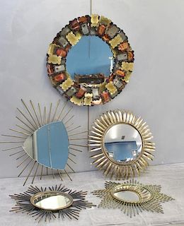Lot of 5 Assorted Vintage Sunburst Mirrors.