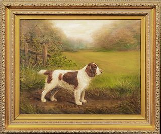  PORTRAIT OF WELSH RANDY AND WISH SPRINGER SPANIEL OIL PAINTING