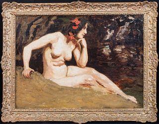  PORTRAIT OF A NUDE LADY IN A WOODLAND OIL PAINTING