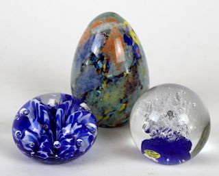 Lot of 3 Art glass paperweights